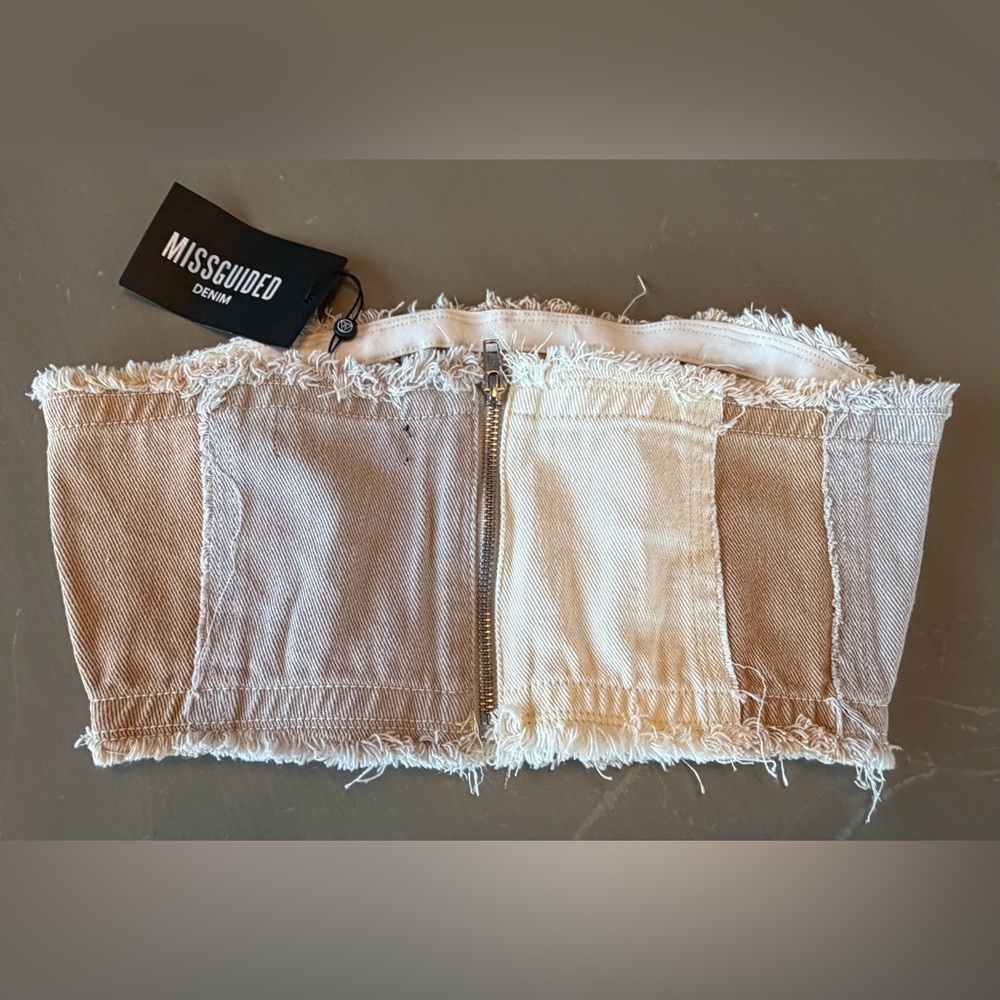 Missguided Fray Colorblock Bandeau Sz 6 US 10 UK Beige Gray Zippered - Picture 4 of 8